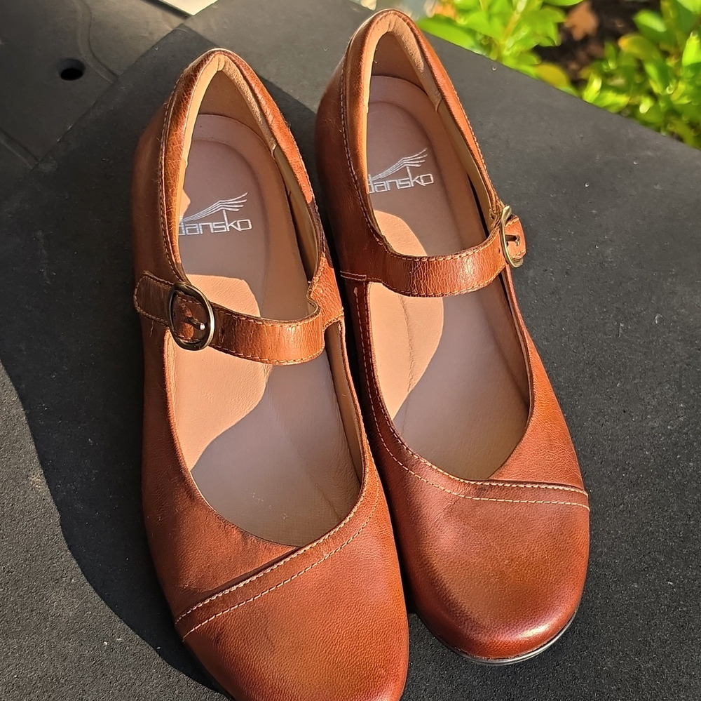 Dansko Fawna Women's Chestnut Leather Mary Jane Hook & Loop Round Toe Sz 8.5 M